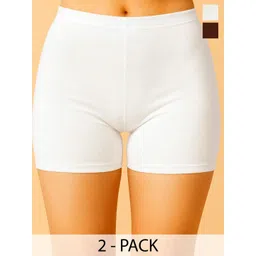 DRAXSTAR Women Pack Of 2 Combed Cotton Mid-Rise Boy Shorts Briefs DRX SBT-33 White,Brown-picture-30