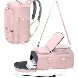 DRAYA DEAL'S 40L Gym Bag for Women | 2-in-1 Travel Backpack & Shoulder Duffel | Pink Nylon Sports Bag with Shoe Compartment, Waterproof Pouch & Detachable Strap-picture-28