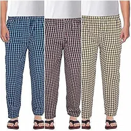 dream art gallery Men's Super Combed Cotton Checkered Checkmate Pyjamas | Elasticated Waist, Drawstring | Loungewear for Men (Pack Of 3)-picture-22