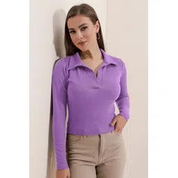 dream beauty fashion Casual Regular Sleeves Solid Women Purple Top-picture-39