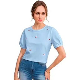 dream beauty fashion Casual Women's Round Neck and Puff Sleeves Stylish Printed Top - 23" inches (Tee-Ananya01)-picture-38