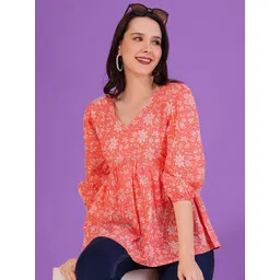 Dream Beauty Fashion Floral Print Puff Sleeve Peplum Top-picture-36