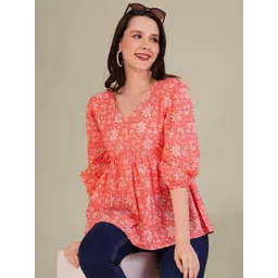 Dream Beauty Fashion Floral Print Puff Sleeve Peplum Top-picture-16