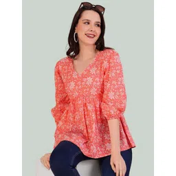 Dream Beauty Fashion Floral Printed Puff Sleeves Empire Top-picture-38