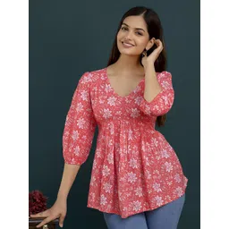 Dream Beauty Fashion top-70-mahi-peach Women Floral Printed Peplum Regular Top-picture-17
