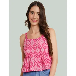 Dream Beauty Fashion Women Print Square Neck Sleeveless Peplum Top-picture-36