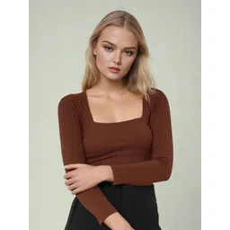 Dream Beauty Fashion Women Solid Ribbed Square Neck Regular Top-picture-29
