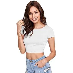 dream beauty fashion Women's Casual Round Neck Short Sleeves Stylish Crop Top - 17" inches (Top Tani)-picture-15