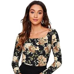 dream beauty fashion Women's Full Sleeve Square Neck Printed Fitted Tee -23" Inches (Sania-Top)-picture-19
