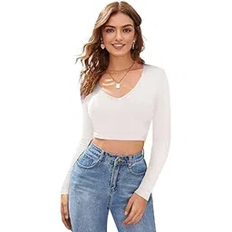 Dream Beauty Fashion Women's Polyester Full Sleeve V-Neck Crop Top (T-Baati White-L), Slim Fit-picture-24