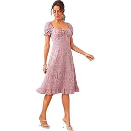 dream beauty fashion Women's Polyester Printed A-line Square Neck Half Sleeve Knee-Long Dress (Dress Momo)-picture-27