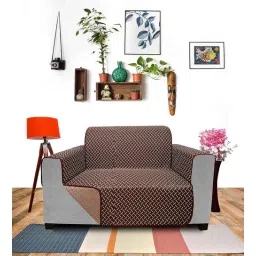 Coffee Solids Polyester 1 Seater Sofa Cover by Dream Care-picture-32