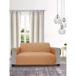 DREAM CARE Beige & Coffee Brown Quilted Reversible 4 Seater Sofa Cover With Arms & Pockets-picture-19