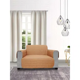 DREAM CARE Beige & Maroon Quilted Reversible 4 Seater Sofa Cover With Pockets-picture-17