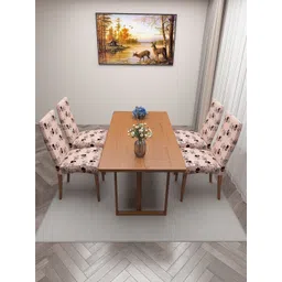 DREAM CARE Beige & Red 4 Pieces Floral-Printed Stretchable Chair Covers-picture-26