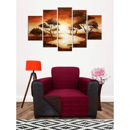 DREAM CARE Coffee Brown & Maroon Quilted Reversible 1 Seater Sofa Cover With Pockets image 5