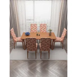 DREAM CARE Cream & Red 6 Pieces Printed Stretchable Chair Covers-picture-16