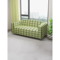 DREAM CARE Green & Black Checked Stretchable 3-Seater Sofa Cover With Anti Slip Foam Sticks-picture-19