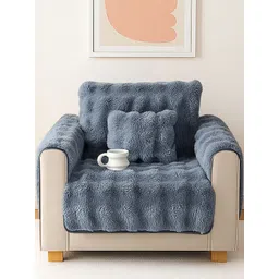 DREAM CARE Grey & Grey Solid Polyester 3 Piece Sofa Cover With Arms-picture-40