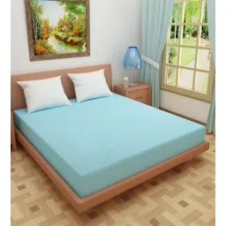 dream care Luxury Waterproof Fitted Terry Cotton Single Size (75x36) Mattress Protector in Sky Blue Colour-picture-31