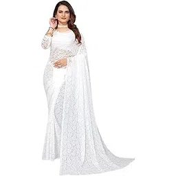 Women's Solid Net Saree with Pearl and Lace Work | Unstitched Blouse Piece Included | Elegant Rasel Net Fabric | Lightweight Saree for Festive | 5.40M Saree + 0.70M Blouse Fabric-image-0