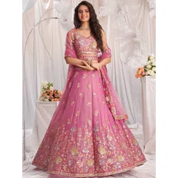 DREAM EXPORTER Embroidered Sequinned Semi-Stitched Lehenga & Blouse With Dupatta-picture-25