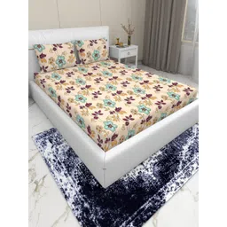 DREAM LIVING Beige & Blue Floral 144 TC Microfiber Queen Bedsheet with 2 Pillow Covers-picture-12