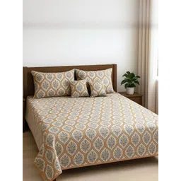 DREAM LIVING Beige Floral 144 TC Queen Size Bedsheet With 2 Cushion & 2 Pillow Cover-picture-26