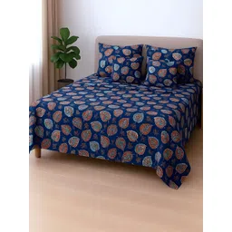 DREAM LIVING Blue Floral 144 TC Queen Bedsheet with 4 Pillow Covers-picture-30