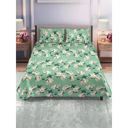 DREAM LIVING Green Floral 144 TC Queen Bedsheet with 2 Pillow Covers-picture-37