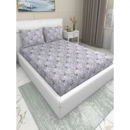 DREAM LIVING Grey Floral 144 TC King Bedsheet with 2 Pillow Covers-picture-31