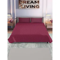 DREAM LIVING Maroon Striped 144 TC King Bedsheet with 2 Pillow Covers-picture-21