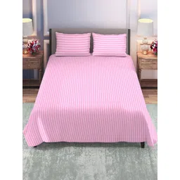 DREAM LIVING Pink Striped 144 TC King Size Bedsheet with 2 Pillow Covers-picture-22