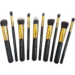 Dream Maker 10 Piece Professional Makeup Brush Set Without Pouch (Black+Gold), Kabuki Foundation, Eyeshadow Blending, Buffing, Contour, Face Brush, Synthetic Makeup Brushes-picture-36