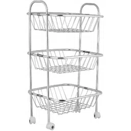 dream mart 3 Layer Square Vegetable and Fruit Trolley/Basket/Stand For Modern Kitchen Storage Rack Stainless Steel Kitchen Trolley Stainless Steel Kitchen Trolley-picture-12