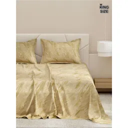 DREAM WEAVERZ Beige & Green Abstract Pure Cotton 220 TC King Bedsheet Set-2.75 m x 2.55 m-picture-41