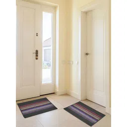 DREAM WEAVERZ Blue & Brown 2 Pieces Striped Cotton Anti Skid Doormats-picture-23