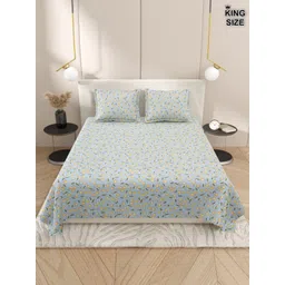 DREAM WEAVERZ Blue & Green Conversational 220 TC Cotton King Bedsheet With 2 Pillow Covers-picture-18