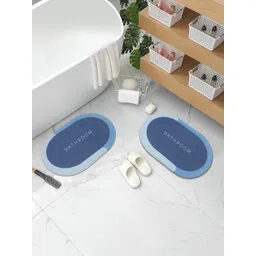 DREAM WEAVERZ Blue & Grey 2 Pcs HD Printed 400 GSM Highly Water Absorbent Bath Rugs image 1