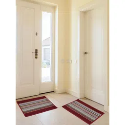 DREAM WEAVERZ Blue & Red 2 Pieces Striped Cotton Anti Skid Doormats-picture-25