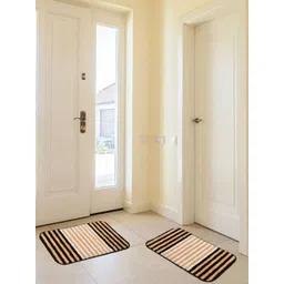 DREAM WEAVERZ Brown & White 2 Pieces Striped Microfiber Anti Skid Doormats-picture-29