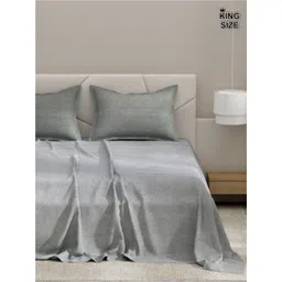 DREAM WEAVERZ Grey & White Pure Cotton 220 TC Super King Bedsheet Set-2.75 m x 2.55 m-picture-18