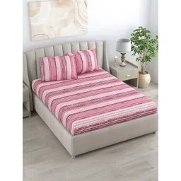 DREAM WEAVERZ Pink Striped Pure Cotton 220 TC Double Bedsheet With 2 Pillow Covers-picture-23