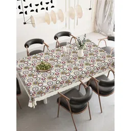 DREAM WEAVERZ White Floral Waterproof 6-Seater Table Cover with Embellished details-picture-41