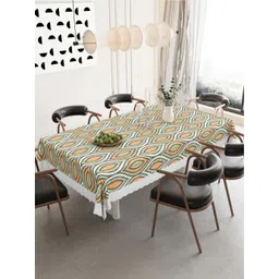 DREAM WEAVERZ White Geometric Printed Waterproof 6-Seater Table Cover with Embellished details-picture-35