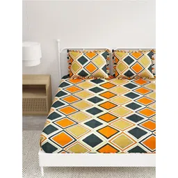 DREAM WEAVERZ Yellow & Red Geometric 260 TC King Bedsheet with 2 Pillow Covers-picture-34