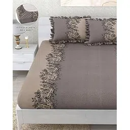 Dream Weaverz- Polycotton Printed Double Bed Size Fitted Elastic Bedsheet,2 Pillow Cover,260 Thread (72" x 78"x7") Home, Bedroom-picture-12