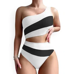 DREAM X FASHION Women Striped One Shoulder Cut-Out Bodysuit-picture-25