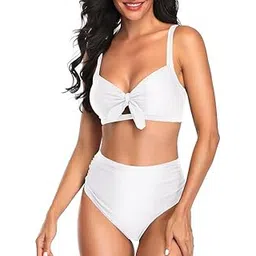 dream x fashion Women Two Piece Swimsuits High Waisted Bikini Set Tummy Control Full Coverage Ruched Tie Knot Bathing Suits-picture-18