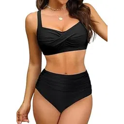 dream x fashion Women’s High-Waist Bikini Set with Wrap-Style Top & Ruched Bottoms- Bikini Set Woman-picture-15
